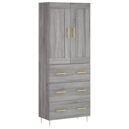 Hoge Kast 69,5X34X180 Cm Bewerkt Hout Eikenkleurig Grijs sonoma