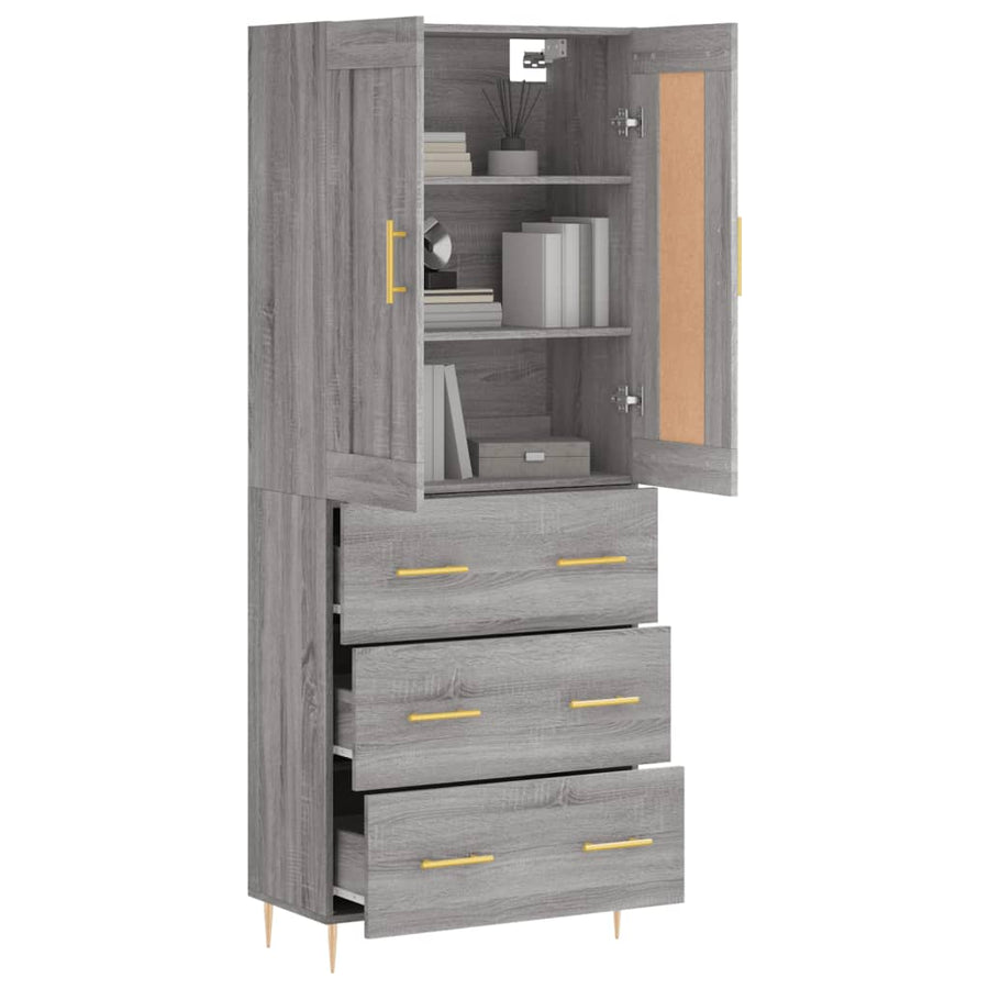 Hoge Kast 69,5X34X180 Cm Bewerkt Hout Eikenkleurig Grijs sonoma