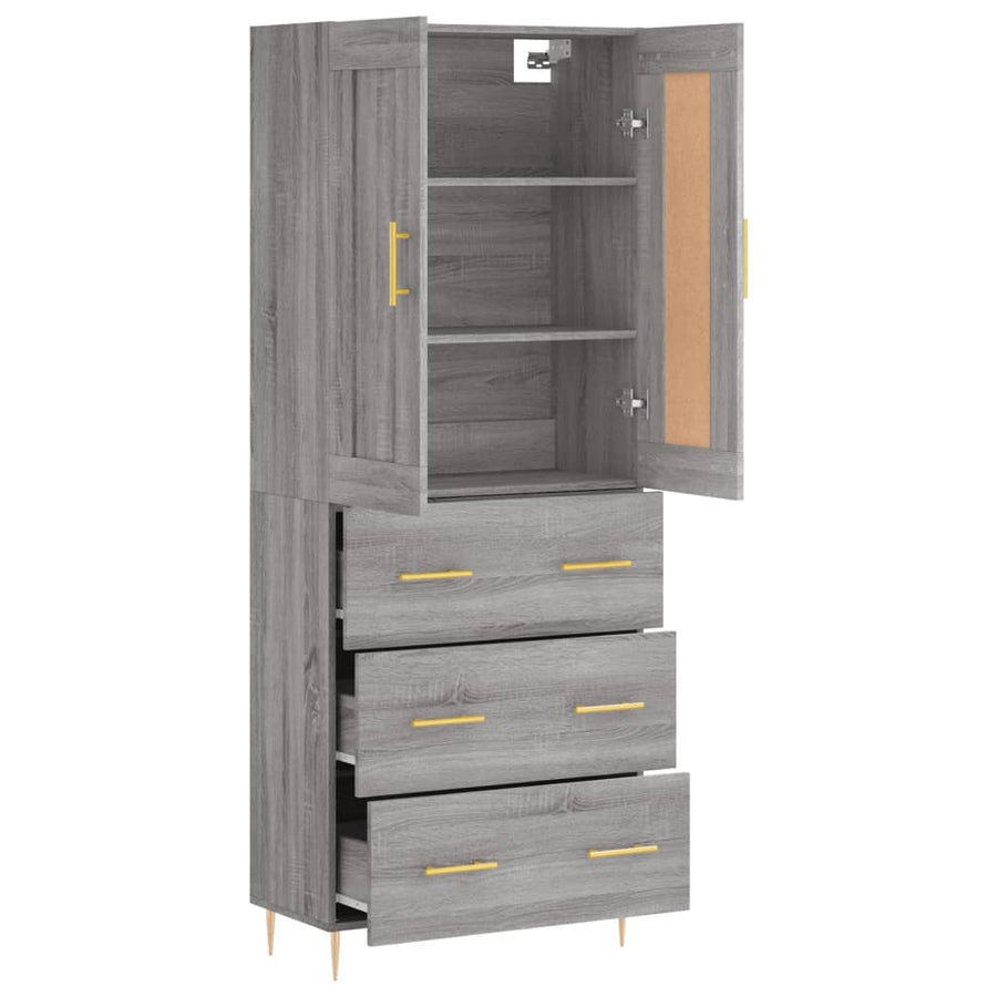 Hoge Kast 69,5X34X180 Cm Bewerkt Hout Eikenkleurig Grijs sonoma