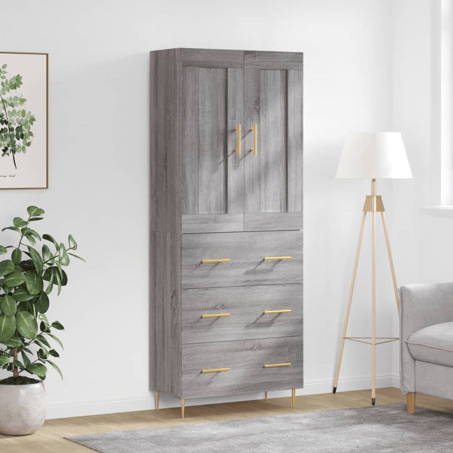 Hoge Kast 69,5X34X180 Cm Bewerkt Hout Eikenkleurig Grijs sonoma