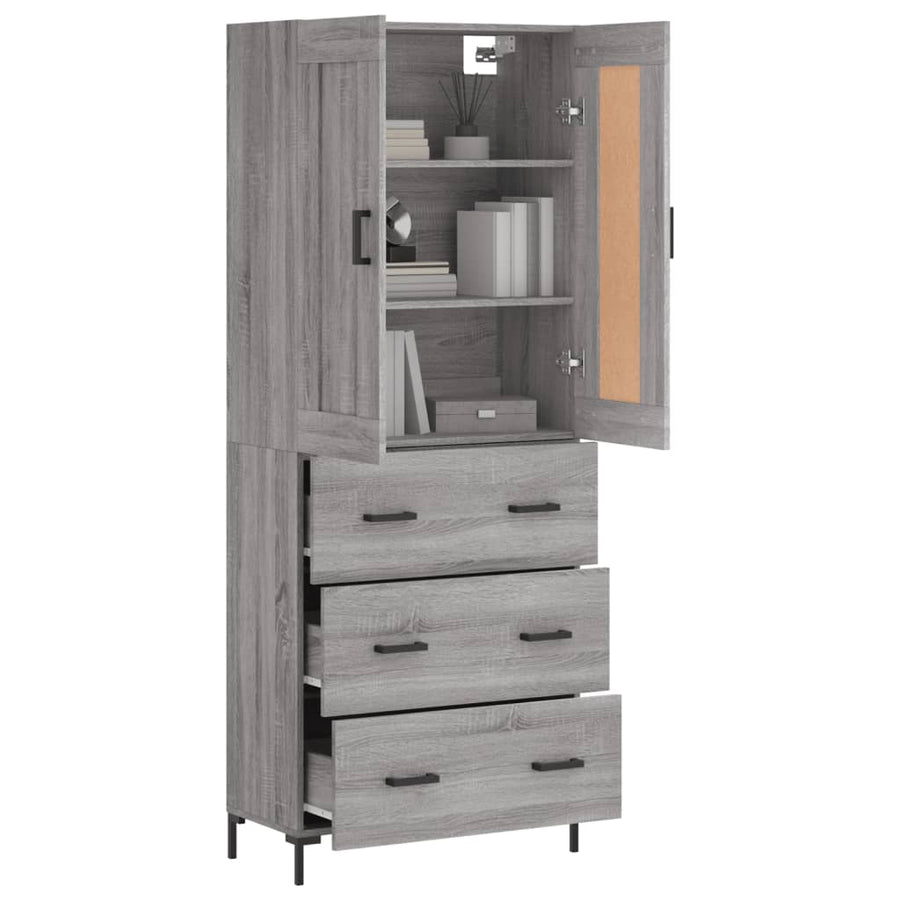 Hoge Kast 69,5X34X180 Cm Bewerkt Hout Grijs Sonoma Eikenkleurig