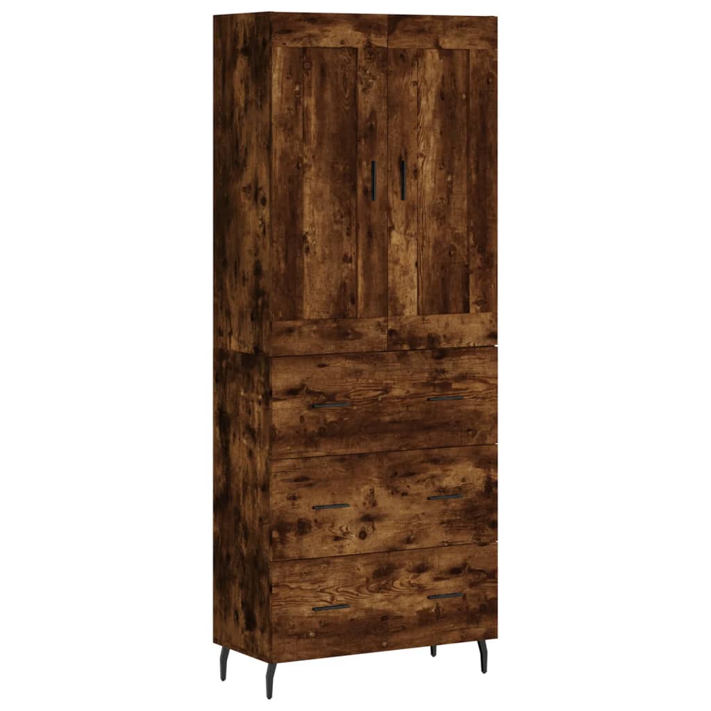 Hoge Kast 69,5X34X180 Cm Bewerkt Hout Kleurig Gerookt eiken