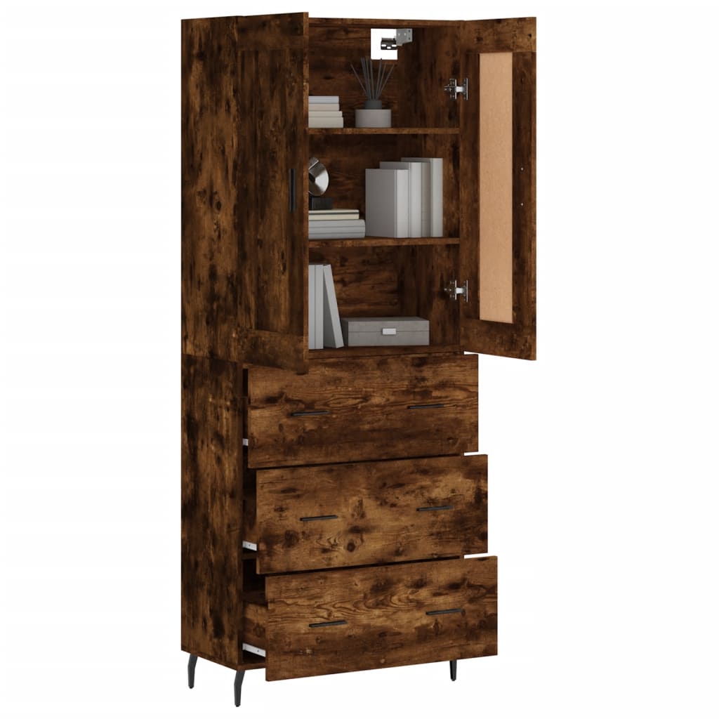 Hoge Kast 69,5X34X180 Cm Bewerkt Hout Kleurig Gerookt eiken