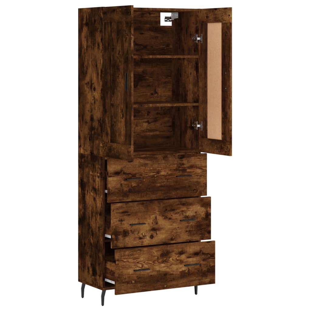 Hoge Kast 69,5X34X180 Cm Bewerkt Hout Kleurig Gerookt eiken