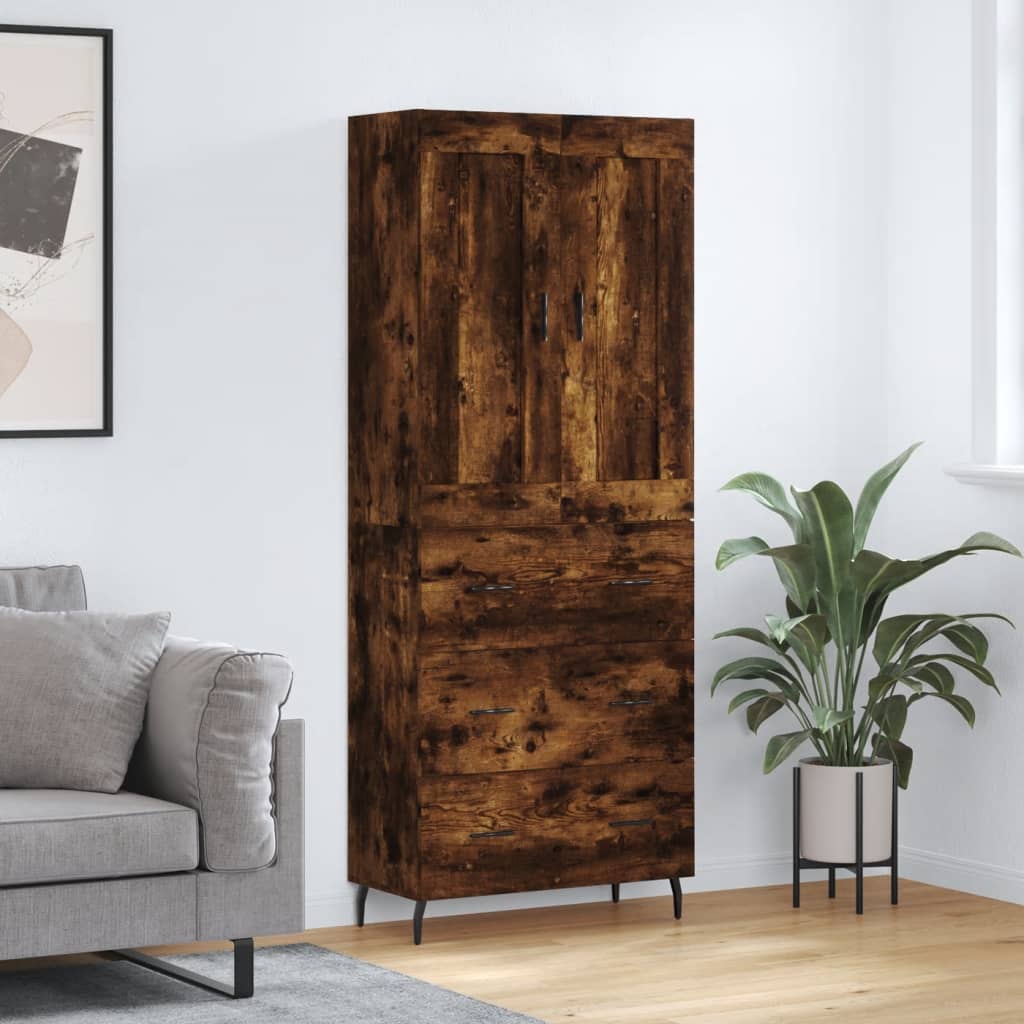 Hoge Kast 69,5X34X180 Cm Bewerkt Hout Kleurig Gerookt eiken