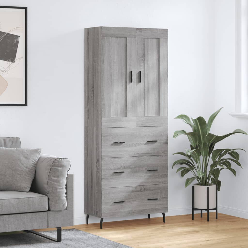 Hoge Kast 69,5X34X180 Cm Bewerkt Hout Eikenkleurig Grijs sonoma