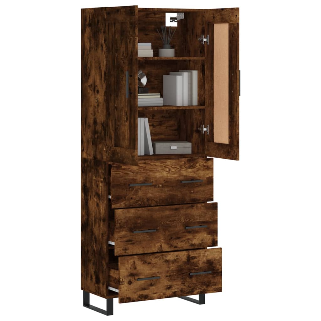 Hoge kast 69,5x34x180 cm bewerkt hout gerookt eikenkleurig