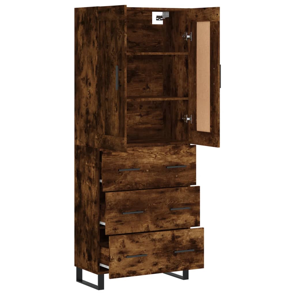 Hoge kast 69,5x34x180 cm bewerkt hout gerookt eikenkleurig