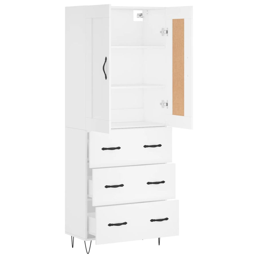 Hoge kast 69,5x34x180 cm bewerkt hout wit