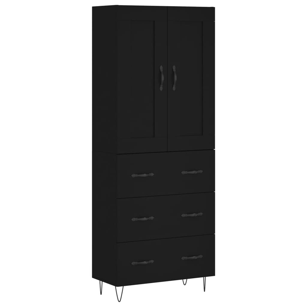 Hoge kast 69,5x34x180 cm bewerkt hout zwart