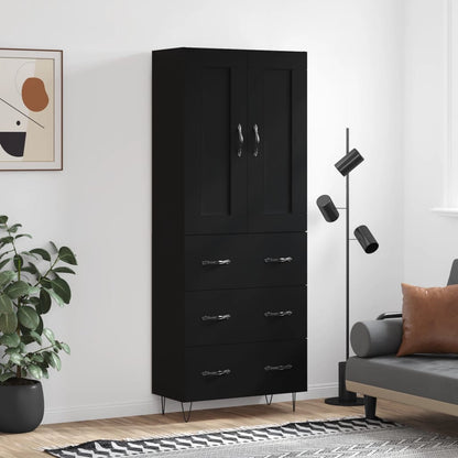 Hoge kast 69,5x34x180 cm bewerkt hout zwart