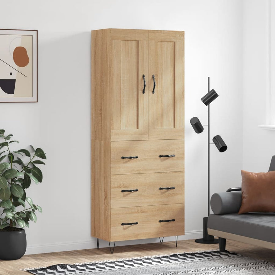 Hoge Kast 69,5X34X180 Cm Bewerkt Hout Kleurig Sonoma eiken