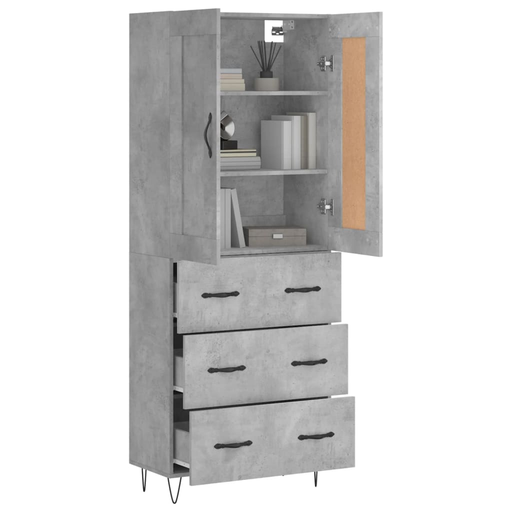 Hoge Kast 69,5X34X180 Cm Bewerkt Hout Betongrijs