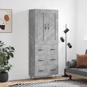 Hoge kast 69,5x34x180 cm bewerkt hout betongrijs