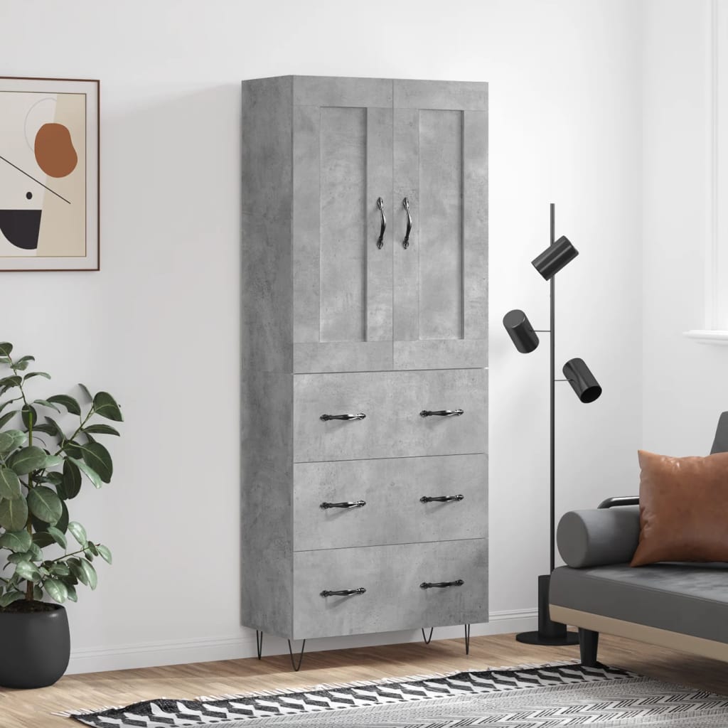 Hoge Kast 69,5X34X180 Cm Bewerkt Hout Betongrijs