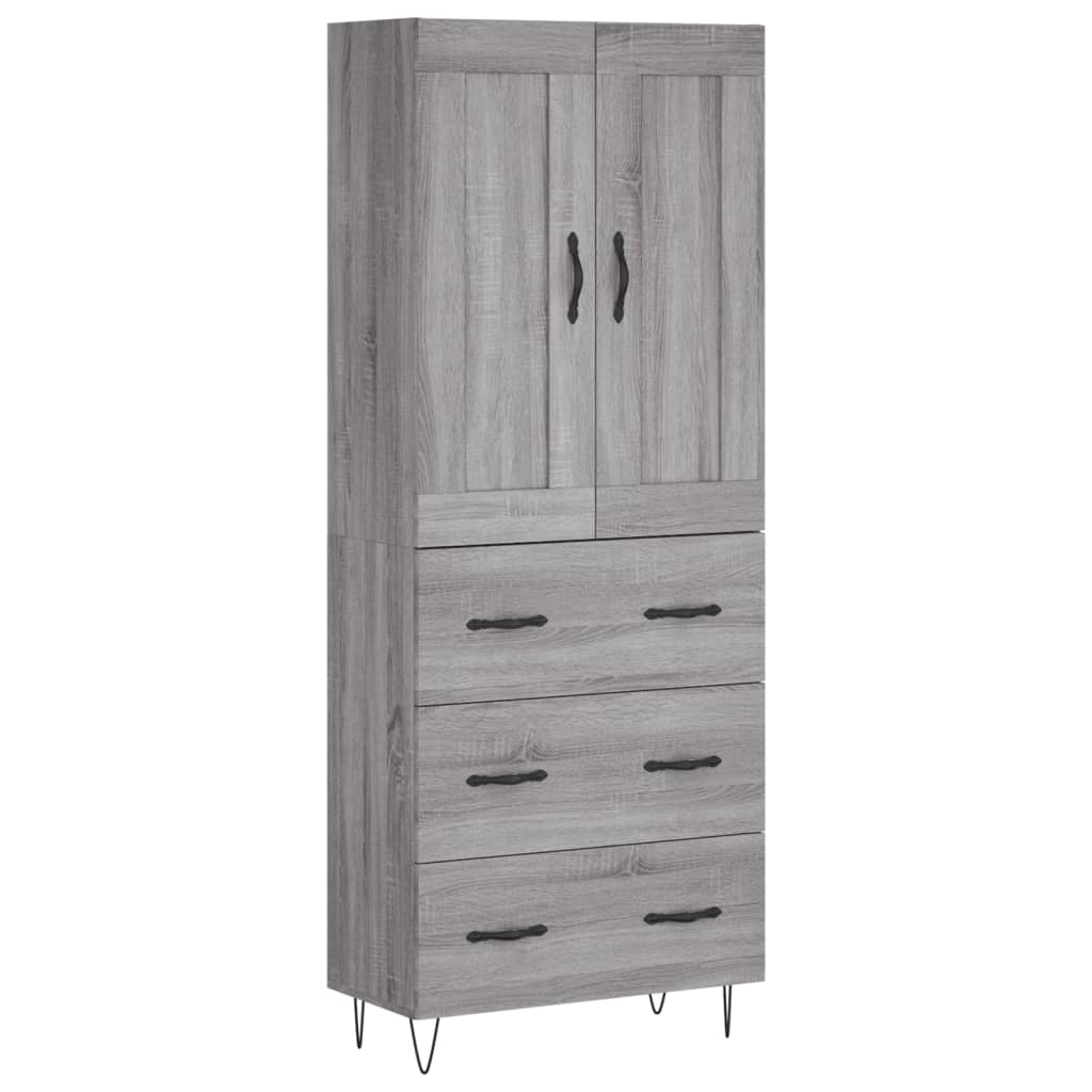 Hoge kast 69,5x34x180 cm bewerkt hout grijs sonoma eikenkleurig