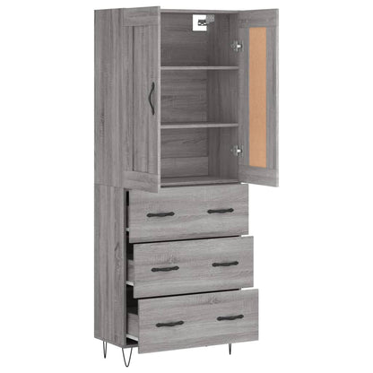 Hoge kast 69,5x34x180 cm bewerkt hout grijs sonoma eikenkleurig