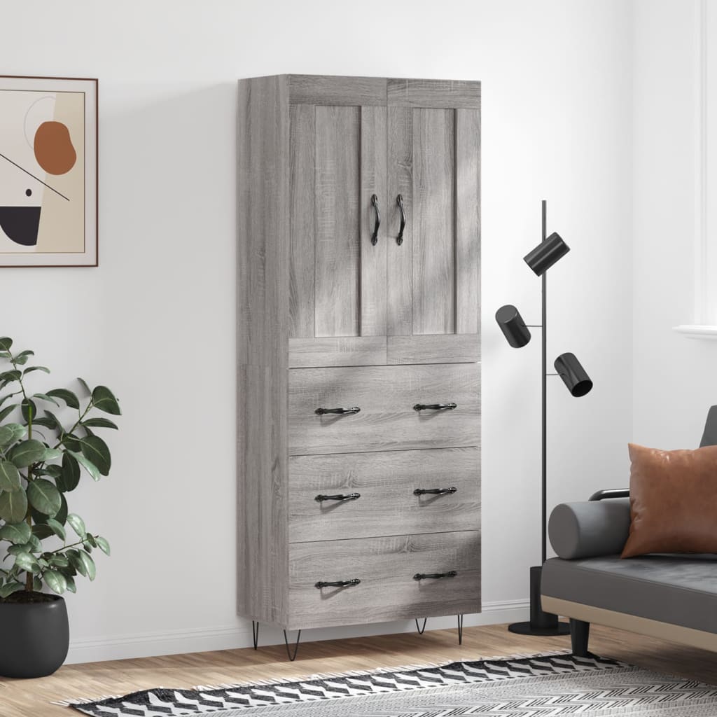 Hoge kast 69,5x34x180 cm bewerkt hout grijs sonoma eikenkleurig