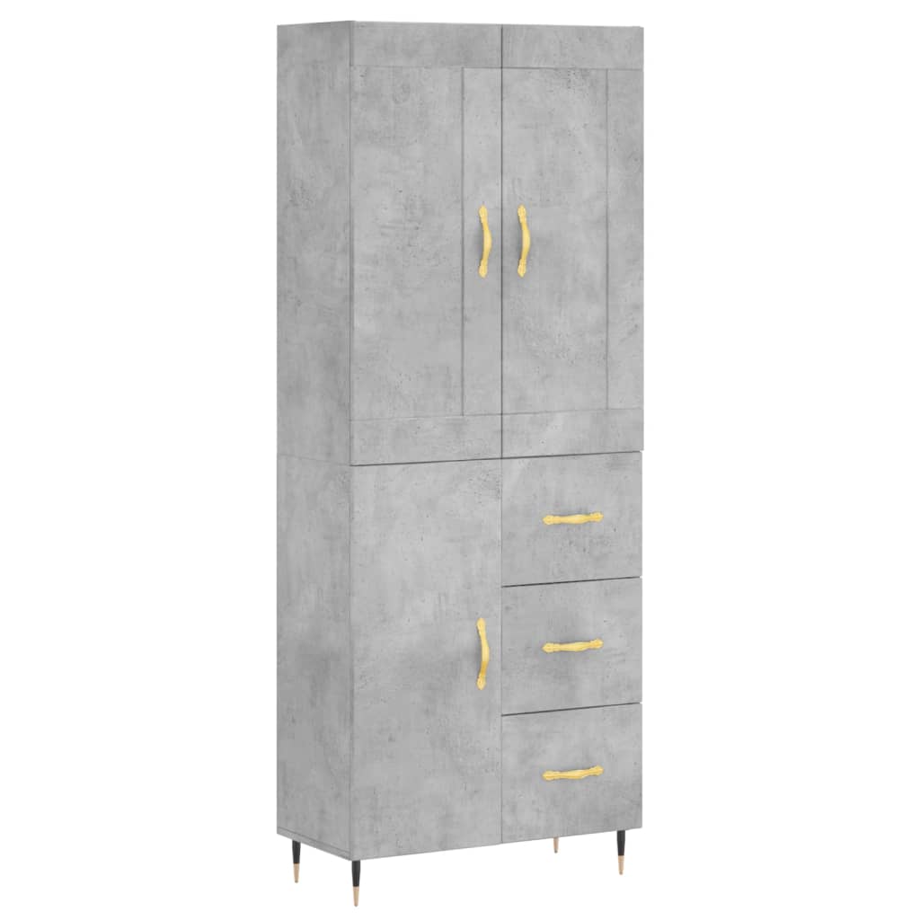 Hoge kast 69,5x34x180 cm bewerkt hout betongrijs