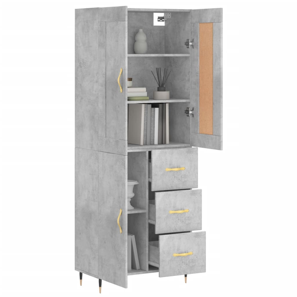 Hoge kast 69,5x34x180 cm bewerkt hout betongrijs