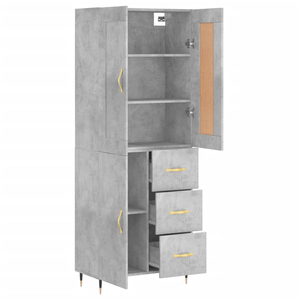 Hoge kast 69,5x34x180 cm bewerkt hout betongrijs