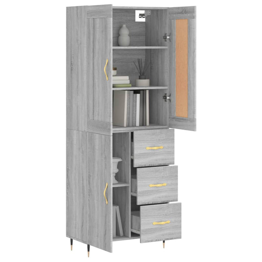 Hoge kast 69,5x34x180 cm bewerkt hout grijs sonoma eikenkleurig