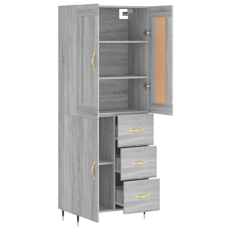 Hoge kast 69,5x34x180 cm bewerkt hout grijs sonoma eikenkleurig