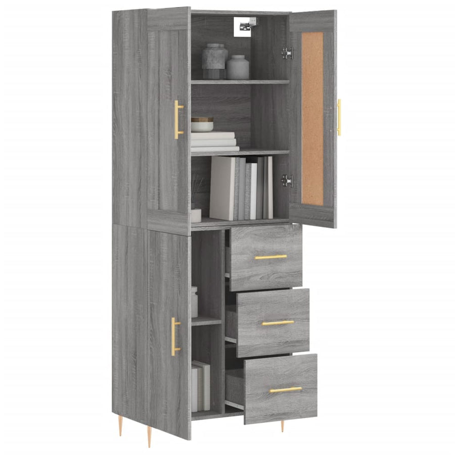 Hoge Kast 69,5X34X180 Cm Bewerkt Hout Eikenkleurig Grijs sonoma