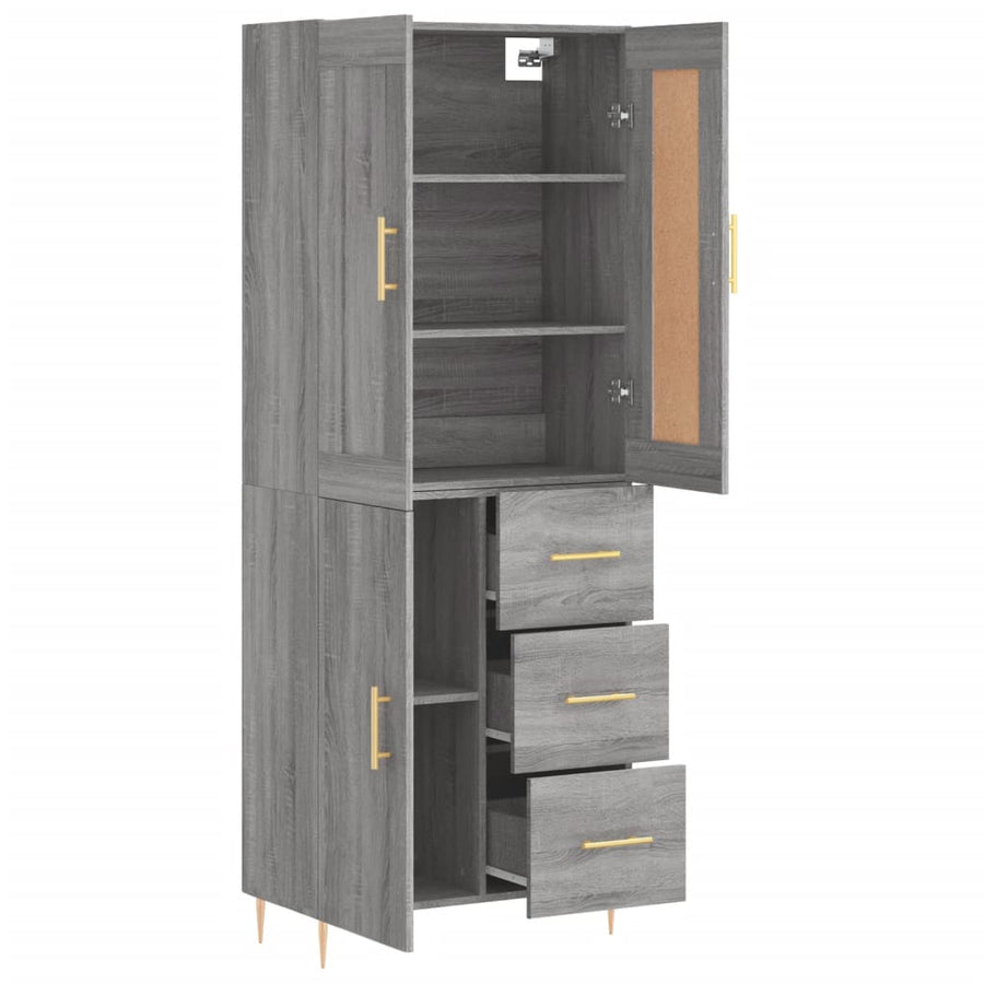Hoge Kast 69,5X34X180 Cm Bewerkt Hout Eikenkleurig Grijs sonoma