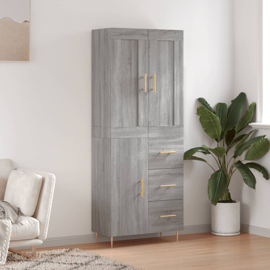 Hoge Kast 69,5X34X180 Cm Bewerkt Hout Eikenkleurig Grijs sonoma