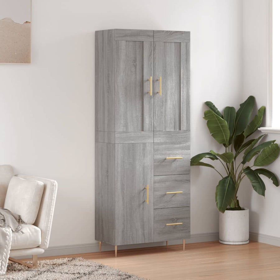 Hoge Kast 69,5X34X180 Cm Bewerkt Hout Eikenkleurig Grijs sonoma