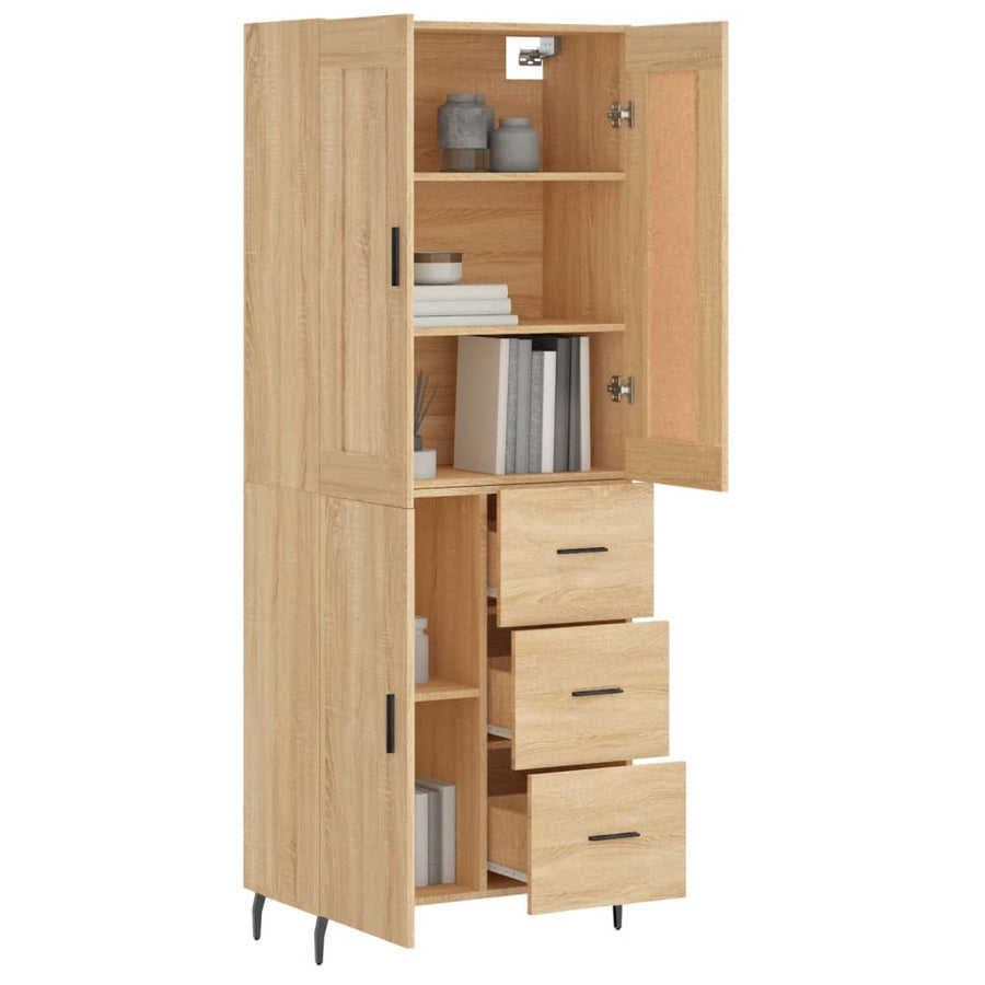 Hoge Kast 69,5X34X80 Cm Bewerkt Hout Kleurig Sonoma eiken 1 deur 3 lades