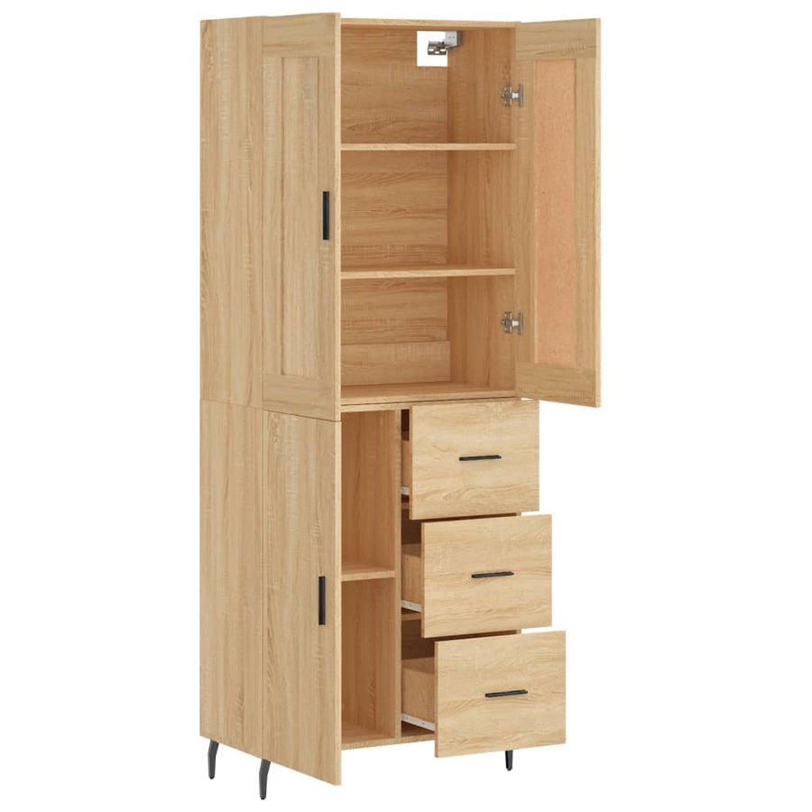 Hoge Kast 69,5X34X80 Cm Bewerkt Hout Kleurig Sonoma eiken 1 deur 3 lades