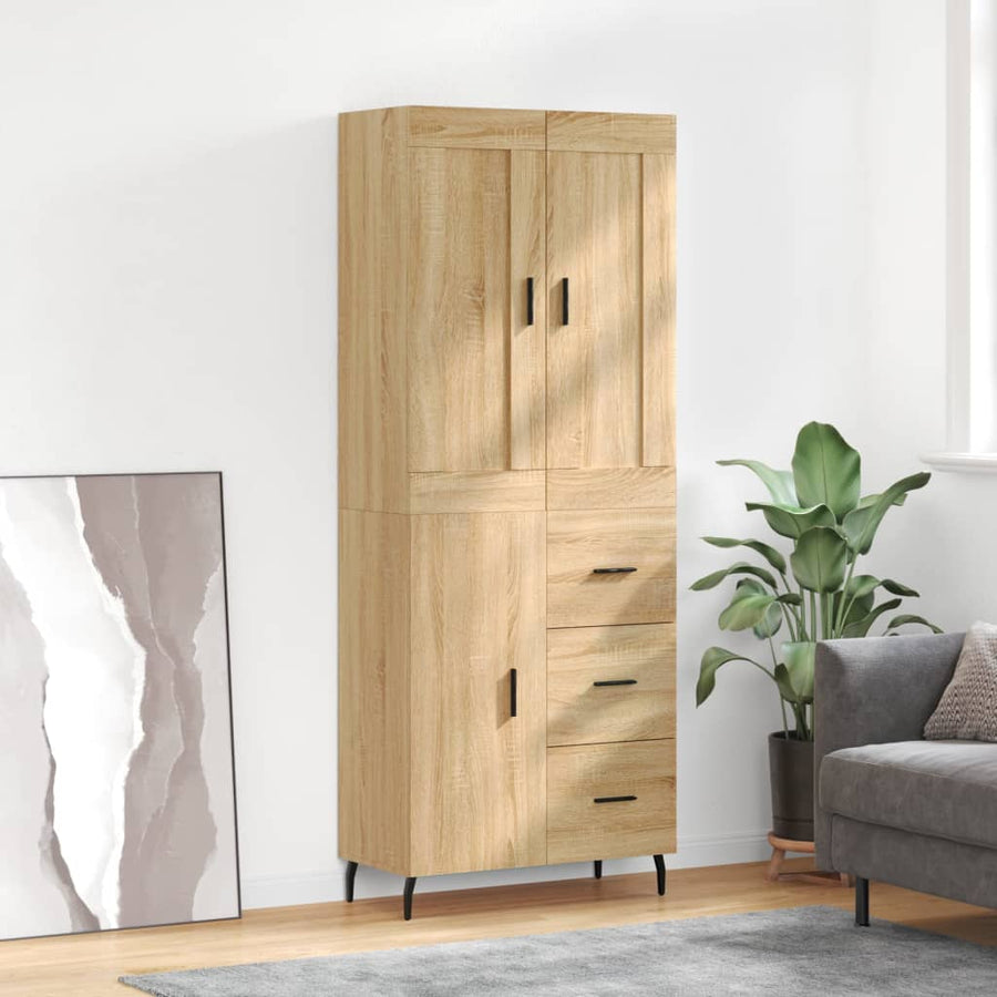 Hoge Kast 69,5X34X80 Cm Bewerkt Hout Kleurig Sonoma eiken 1 deur 3 lades