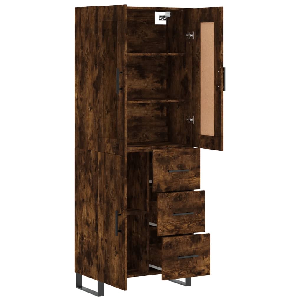 Hoge Kast 69,5X34X180 Cm Bewerkt Hout Kleurig Gerookt eiken