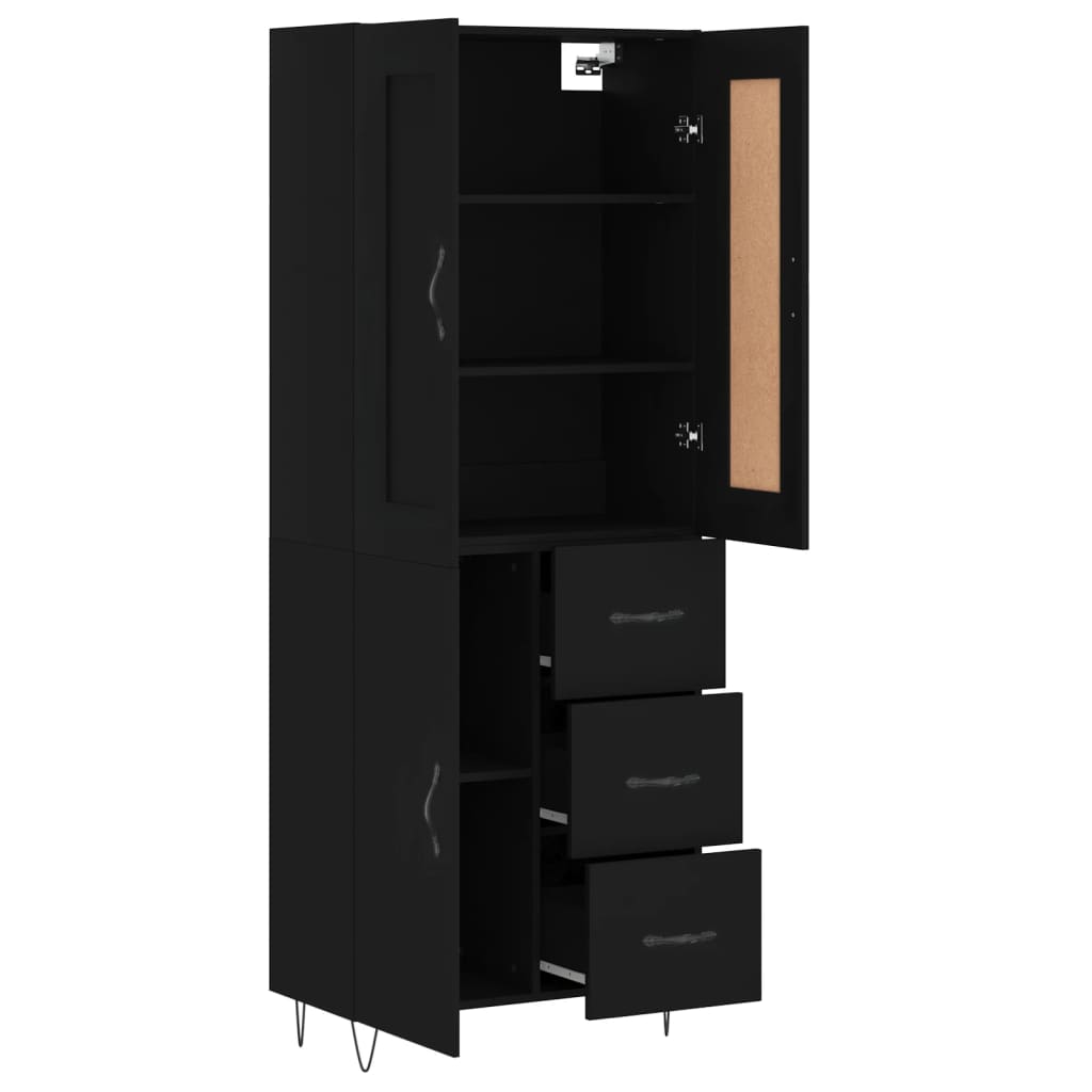 Hoge Kast 69,5X34X180 Cm Bewerkt Hout Zwart