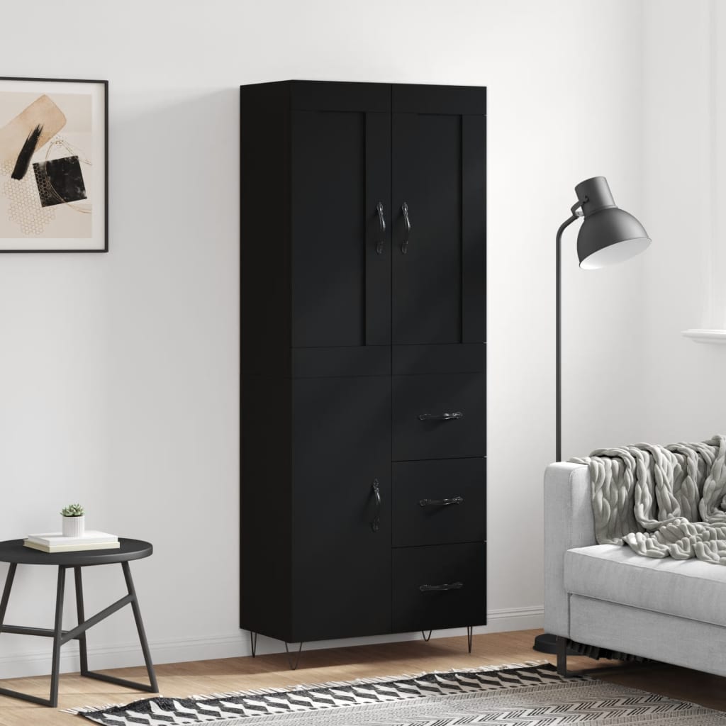 Hoge Kast 69,5X34X180 Cm Bewerkt Hout Zwart