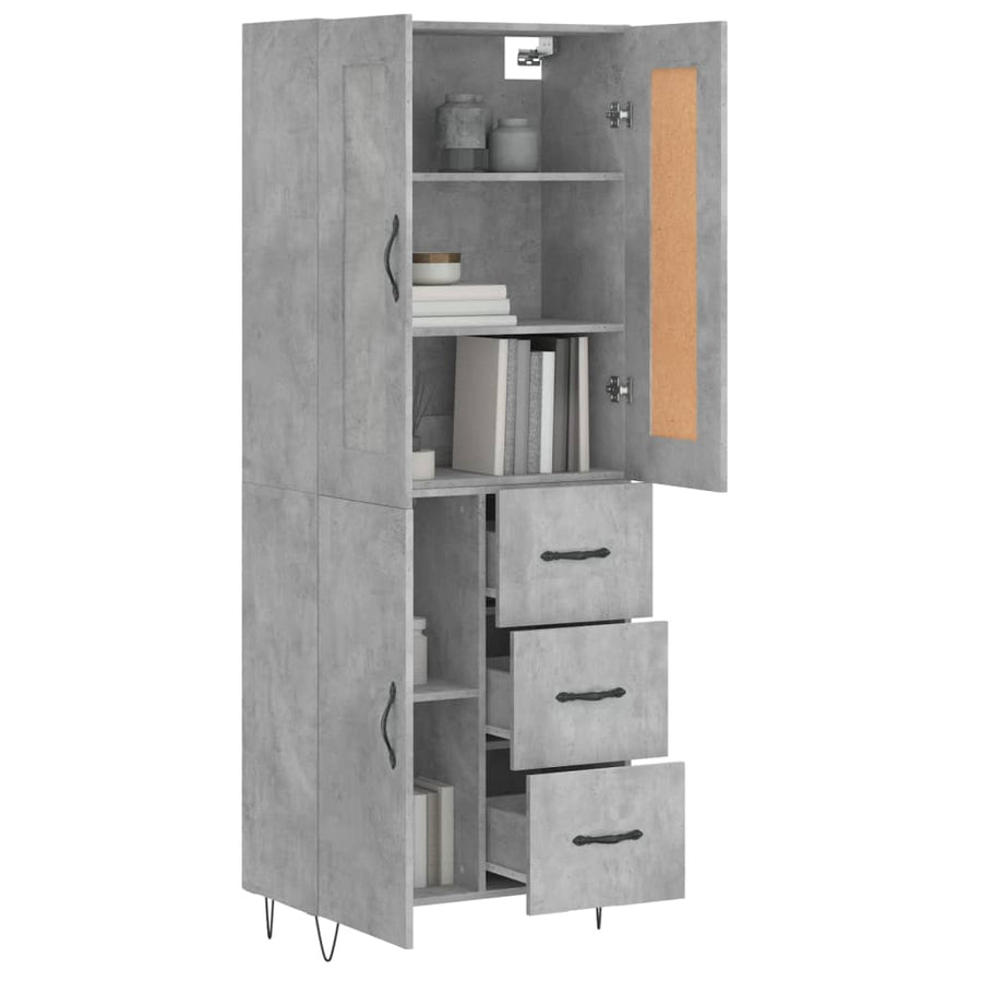 Hoge Kast 69,5X34X180 Cm Bewerkt Hout Betongrijs