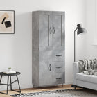 Hoge kast 69,5x34x180 cm bewerkt hout betongrijs