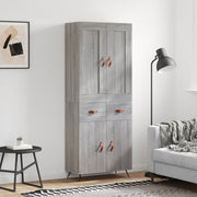 Hoge kast 69,5x34x180 cm bewerkt hout grijs