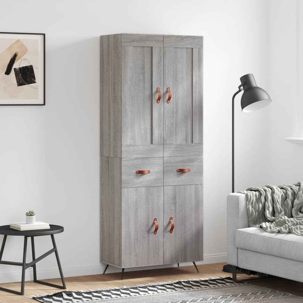 Hoge Kast 69,5X34X180 Cm Bewerkt Hout Eikenkleurig Grijs sonoma