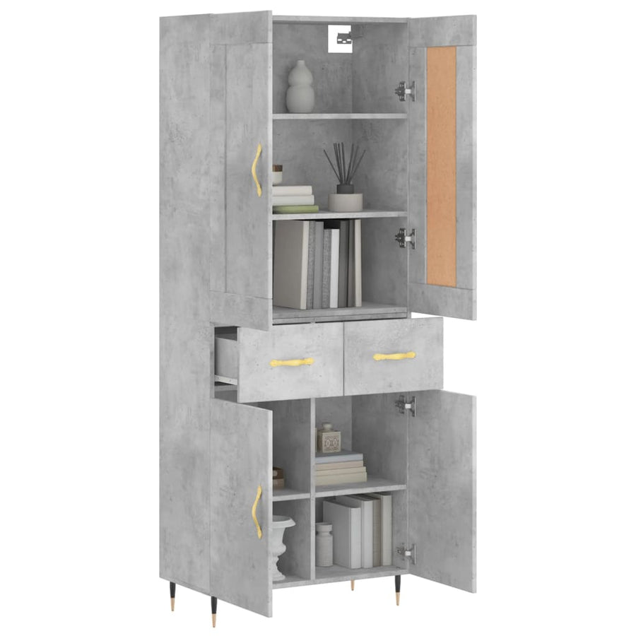 Hoge kast 69,5x34x180 cm bewerkt hout betongrijs