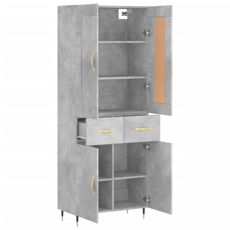 Hoge kast 69,5x34x180 cm bewerkt hout betongrijs