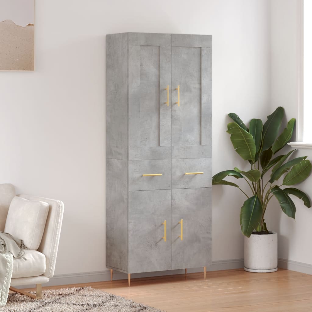 Hoge Kast 69,5X34X180 Cm Bewerkt Hout Betongrijs