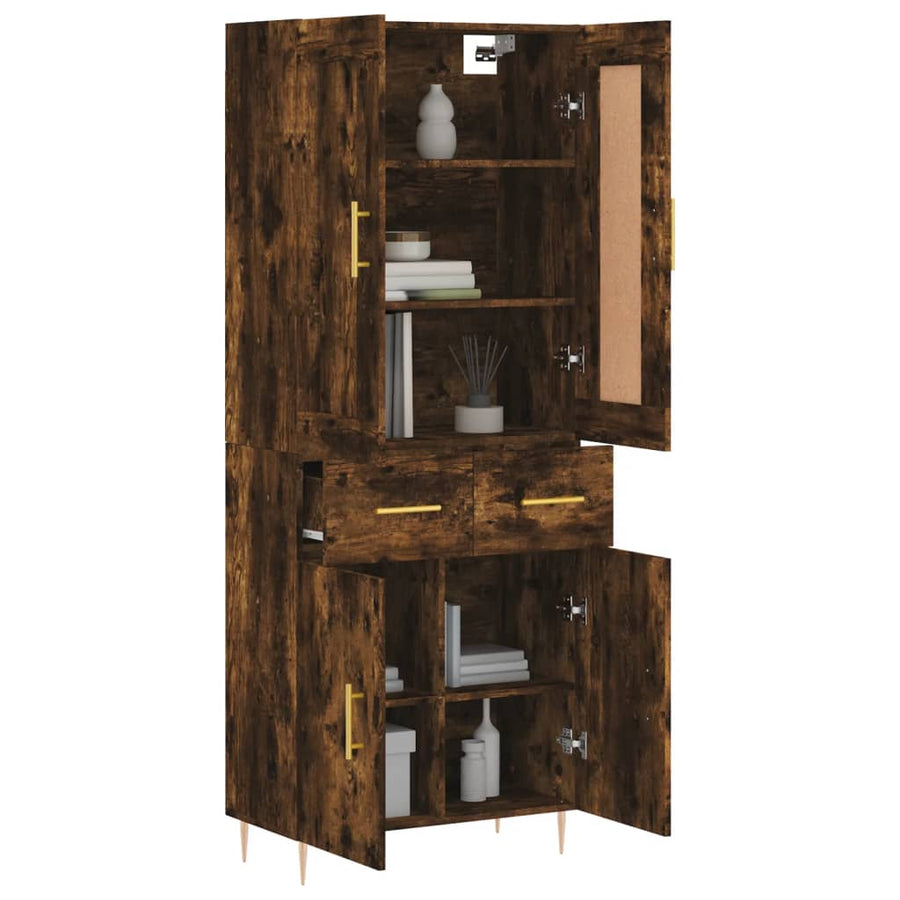 Hoge Kast 69,5X34X180 Cm Bewerkt Hout Kleurig Gerookt eiken