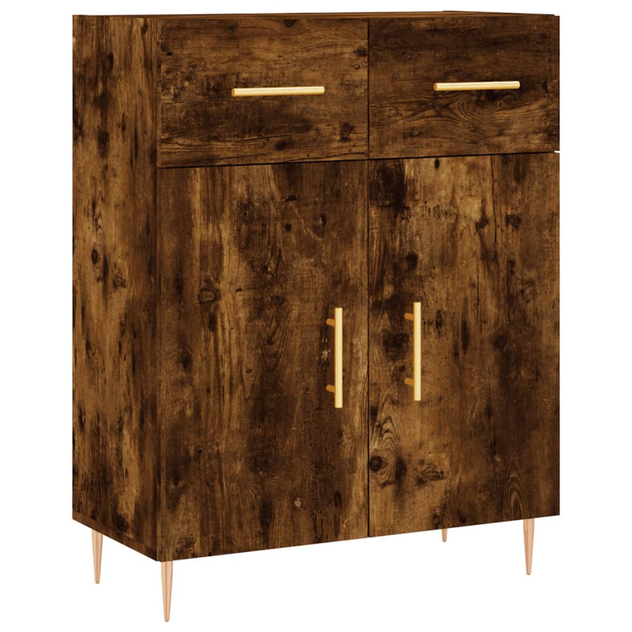 Hoge Kast 69,5X34X180 Cm Bewerkt Hout Kleurig Gerookt eiken