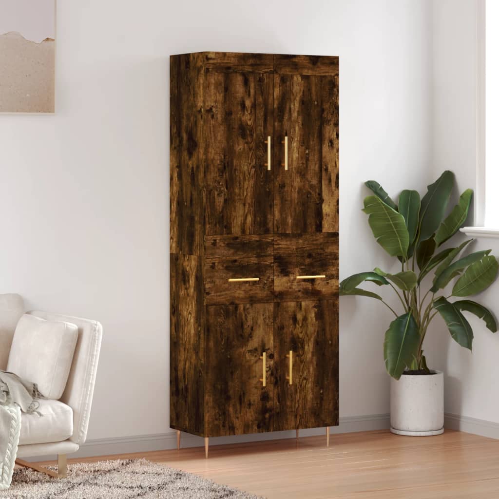 Hoge Kast 69,5X34X180 Cm Bewerkt Hout Kleurig Gerookt eiken
