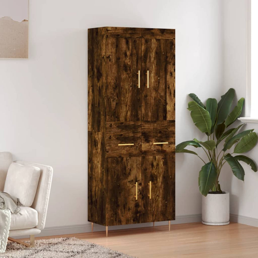 Hoge Kast 69,5X34X180 Cm Bewerkt Hout Kleurig Gerookt eiken