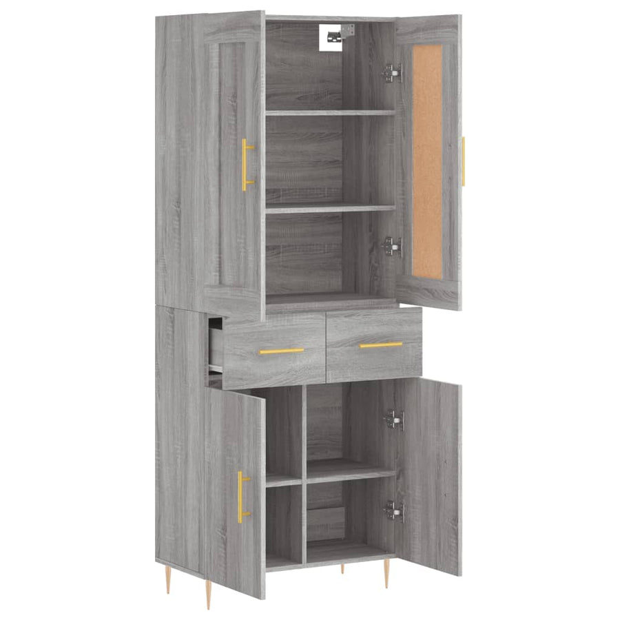 Hoge Kast 69,5X34X180 Cm Bewerkt Hout Eikenkleurig Grijs sonoma