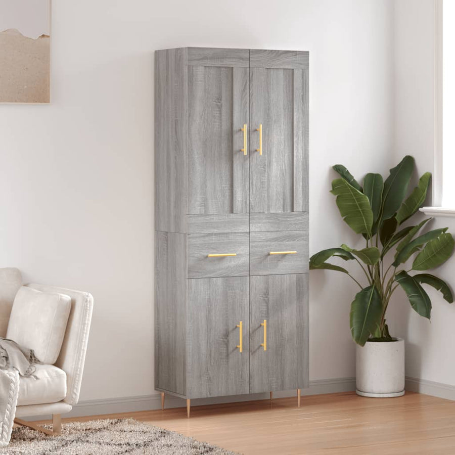 Hoge Kast 69,5X34X180 Cm Bewerkt Hout Eikenkleurig Grijs sonoma